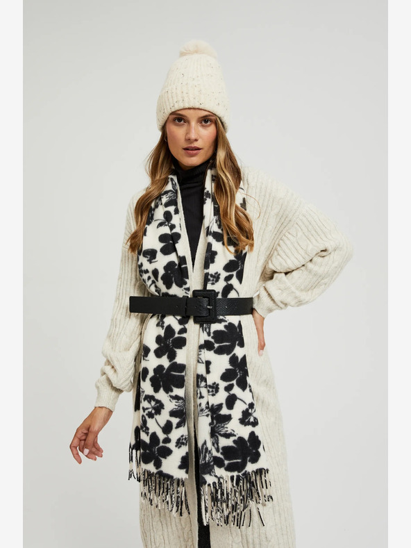 Moodo Črno-beli ženski cvetlični šal Moodo