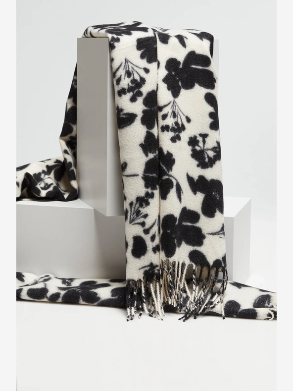 Moodo Črno-beli ženski cvetlični šal Moodo
