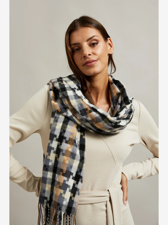 Moodo Rjavo-siv ženski karirasti šal Moodo