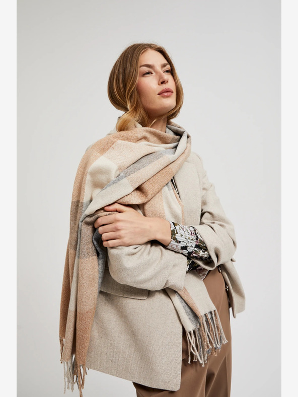 Moodo Moodo siv in bež ženski karirast šal