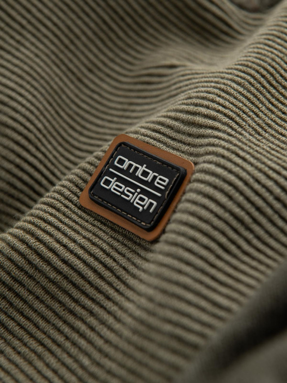 Ombre Clothing Moški pleten pulover RELAXED FIT z vzorcem zelene barve Ombre Clothing