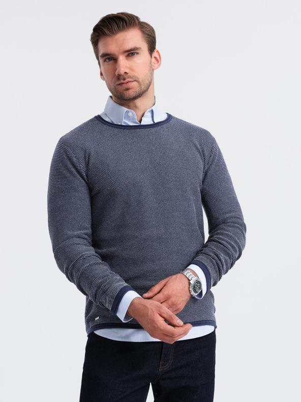 Ombre Clothing Moški pleteni pulover RELAXED FIT z vzorcem modra Ombre oblačila