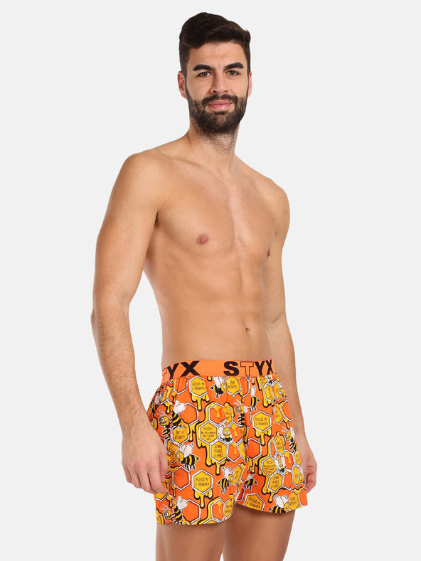Styx Rumeno-oranžne moške kratke hlače za spanje z vzorcem Styx Čebele