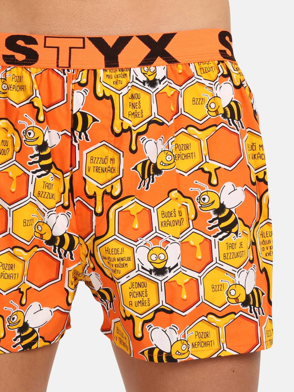 Styx Rumeno-oranžne moške kratke hlače za spanje z vzorcem Styx Čebele