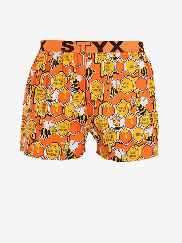 Styx Rumeno-oranžne moške kratke hlače za spanje z vzorcem Styx Čebele