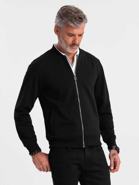 Ombre Clothing Moška bombažna raztegljiva bluza bomber črna Ombre oblačila