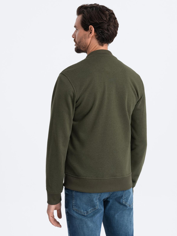 Ombre Clothing Moška bombažna bombažna bluza z zadrgo v barvi kaki Ombre oblačila