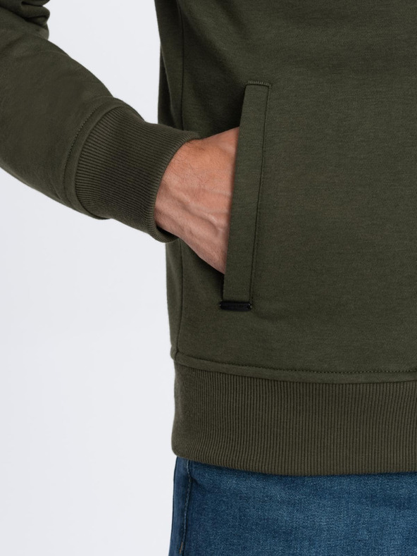 Ombre Clothing Moška bombažna bombažna bluza z zadrgo v barvi kaki Ombre oblačila