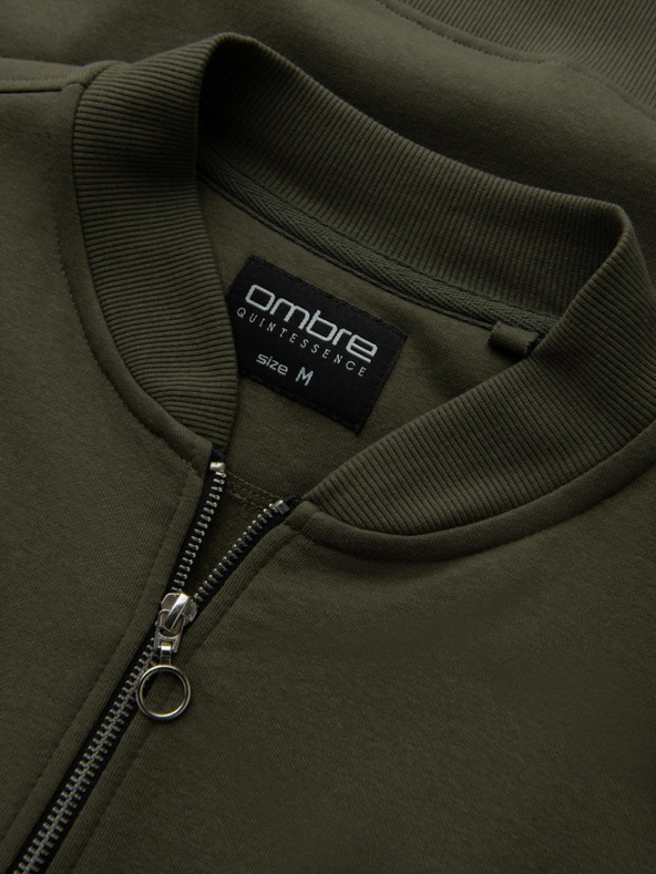 Ombre Clothing Moška bombažna bombažna bluza z zadrgo v barvi kaki Ombre oblačila