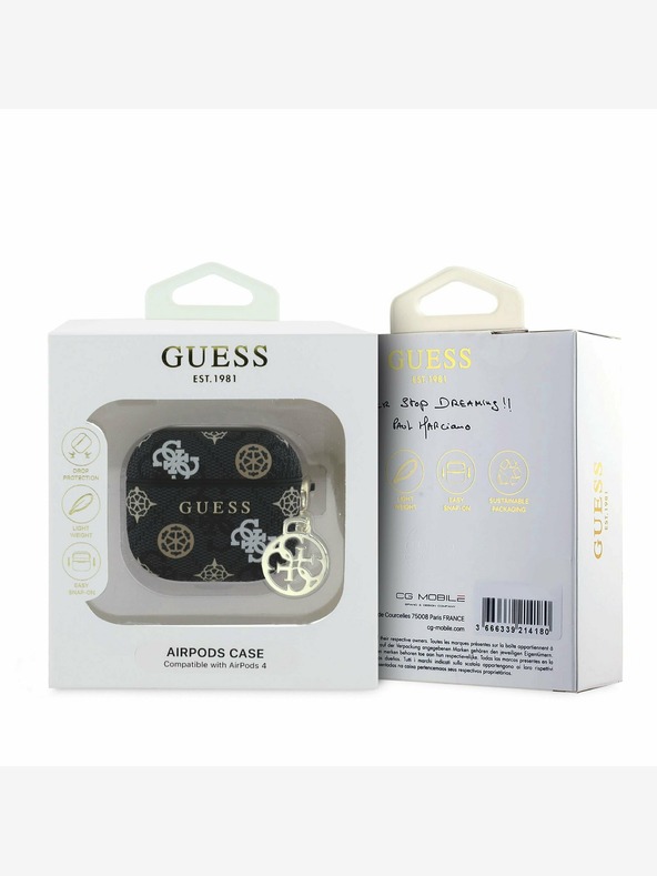 Guess PU 4G Peony Charm Pouzdro pro AirPods 4 Black Ovitek