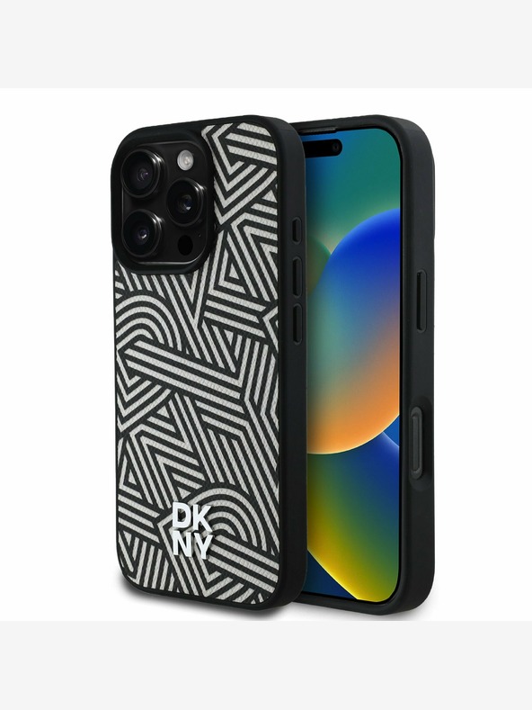 DKNY DKNY PU usnje Crosswalk Pattern Magsafe hrbtni ovitek za iPhone 16 Pro Max slonokoščena kost