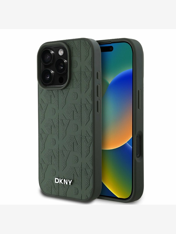 DKNY DKNY PU Leather Grid Pattern Magsafe Back Cover za iPhone 16 Pro Green