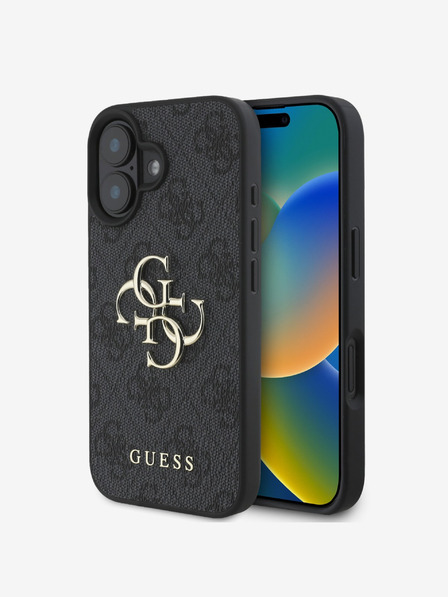 Guess Guess PU 4G kovinski zadnji ovitek z logotipom za iPhone 16 siv