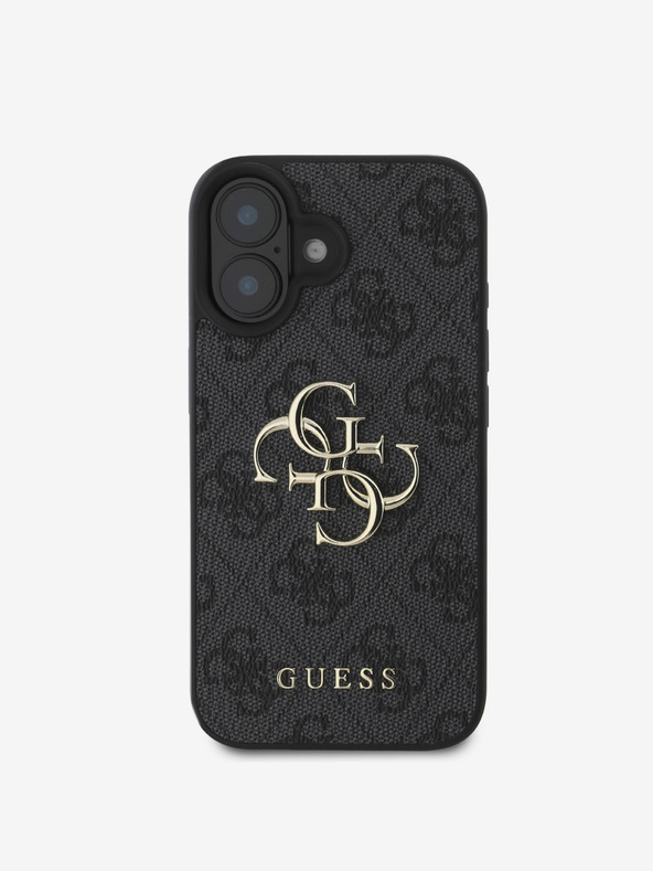Guess Guess PU 4G kovinski zadnji ovitek z logotipom za iPhone 16 siv