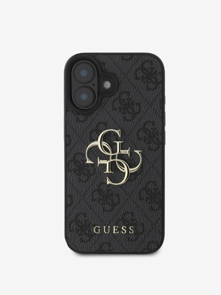 Guess Guess PU 4G kovinski zadnji ovitek z logotipom za iPhone 16 siv