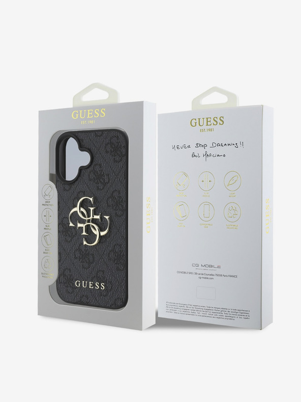 Guess Guess PU 4G kovinski zadnji ovitek z logotipom za iPhone 16 siv
