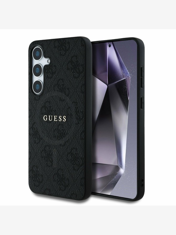 Guess PU Leather 4G Colored Ring MagSafe Zadní Kryt pro Samsung Galaxy S25+ Black Ovitek za telefon