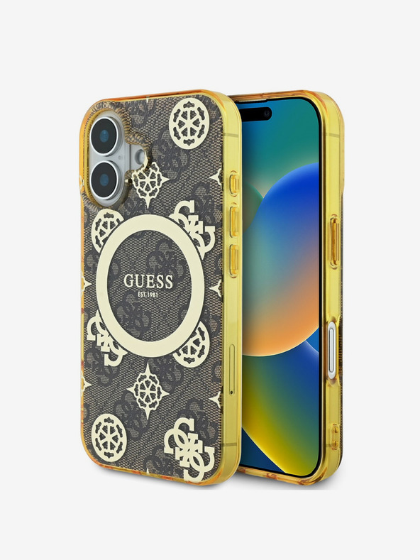 Guess Guess IML 4G Peony MagSafe hrbtni ovitek za iPhone 16 Brown