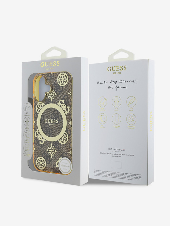Guess Guess IML 4G Peony MagSafe hrbtni ovitek za iPhone 16 Brown
