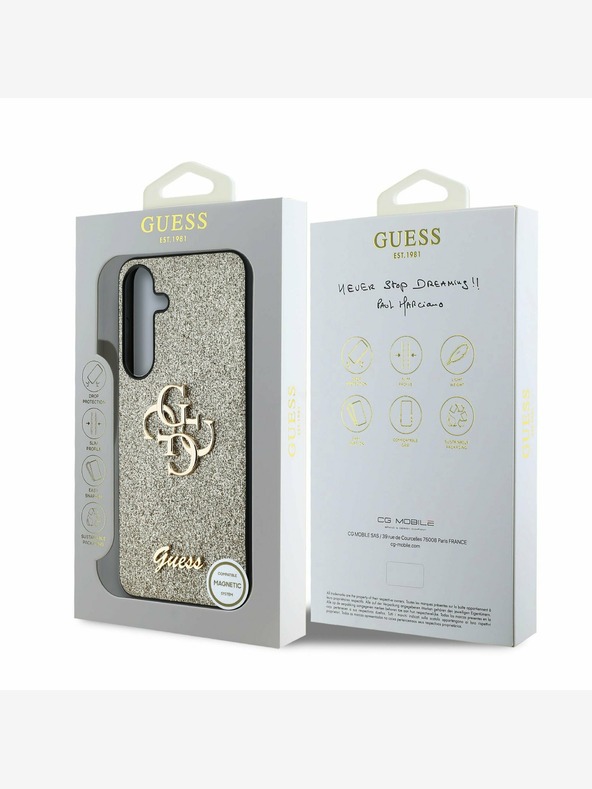 Guess Guess PU Fixed Glitter 4G Metal Logo Back Cover za Samsung Galaxy S25 Gold