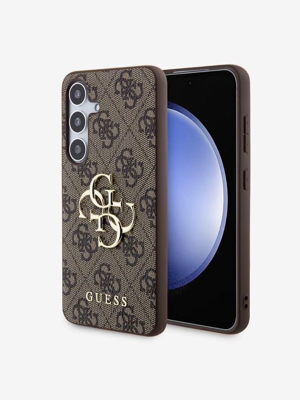 Guess Guess PU kovinski zadnji ovitek z logotipom 4G za Samsung Galaxy S24 Brown