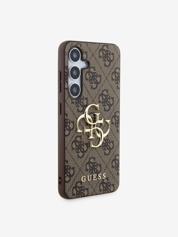 Guess Guess PU kovinski zadnji ovitek z logotipom 4G za Samsung Galaxy S24 Brown
