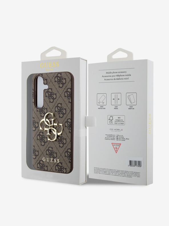 Guess Guess PU kovinski zadnji ovitek z logotipom 4G za Samsung Galaxy S24 Brown