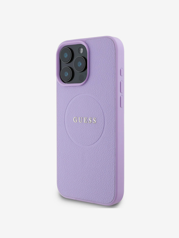 Guess Guess PU Grained Classic Logo MagSafe hrbtni ovitek za iPhone 16 Pro vijolične barve