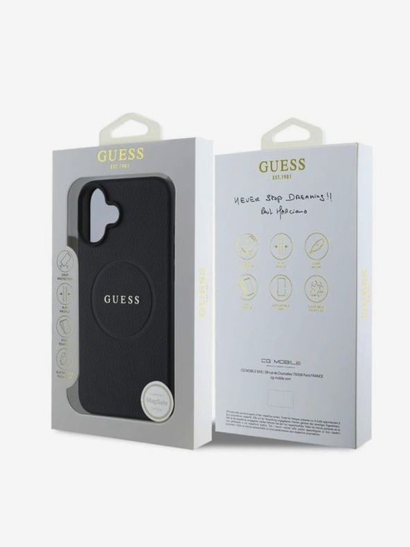 Guess Guess PU Grained Classic Logo MagSafe hrbtni ovitek za iPhone 16 Black