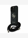 Guess Guess PU 4G kovinski logotip Crossbody Strap hrbtni ovitek za iPhone 16 Pro črn