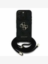 Guess Guess PU 4G kovinski logotip Crossbody Strap hrbtni ovitek za iPhone 16 Pro črn