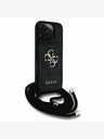 Guess Guess PU 4G kovinski logotip Crossbody Strap hrbtni ovitek za iPhone 16 Pro črn