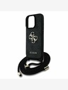 Guess Guess PU 4G kovinski logotip Crossbody Strap hrbtni ovitek za iPhone 16 Pro črn