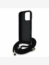 Guess Guess PU 4G kovinski logotip Crossbody Strap hrbtni ovitek za iPhone 16 Pro črn
