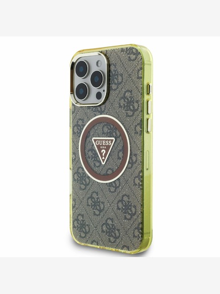Guess Guess IML 4G Glitter in Triangle Logo MagSafe hrbtni ovitek za iPhone 16 Pro Brown