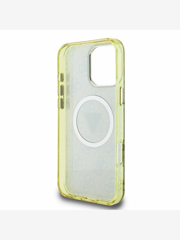 Guess Guess IML 4G Glitter in Triangle Logo MagSafe hrbtni ovitek za iPhone 16 Pro Brown