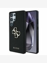 Guess Guess PU zrnat kovinski logotip 4G hrbtni ovitek za Samsung Galaxy S25 Ultra Black