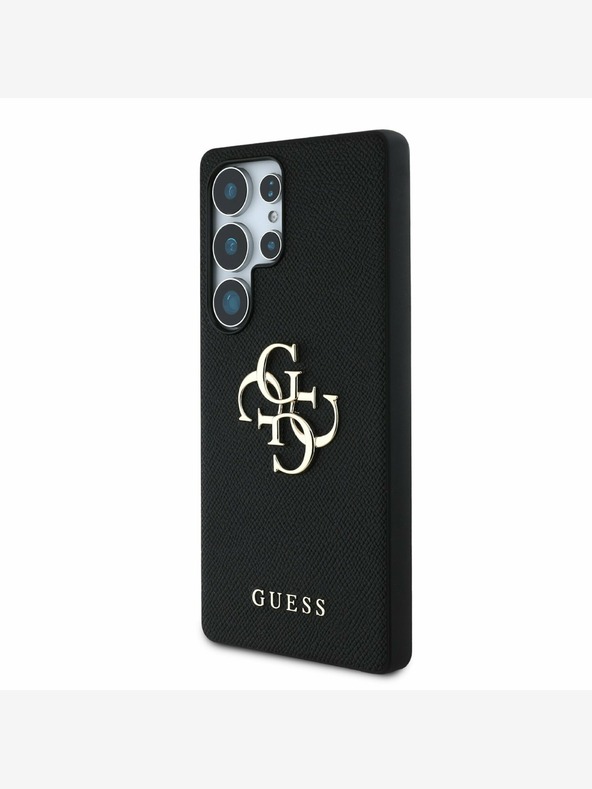 Guess Guess PU zrnat kovinski logotip 4G hrbtni ovitek za Samsung Galaxy S25 Ultra Black