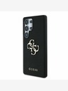 Guess Guess PU zrnat kovinski logotip 4G hrbtni ovitek za Samsung Galaxy S25 Ultra Black
