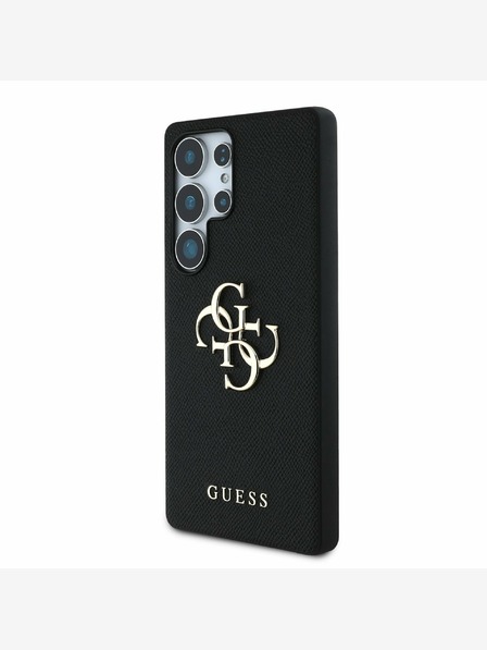 Guess Guess PU zrnat kovinski logotip 4G hrbtni ovitek za Samsung Galaxy S25 Ultra Black