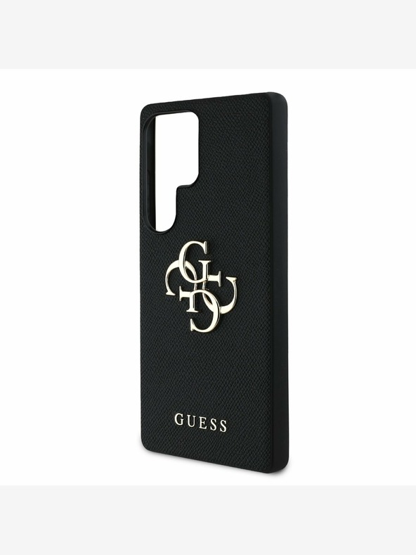 Guess Guess PU zrnat kovinski logotip 4G hrbtni ovitek za Samsung Galaxy S25 Ultra Black