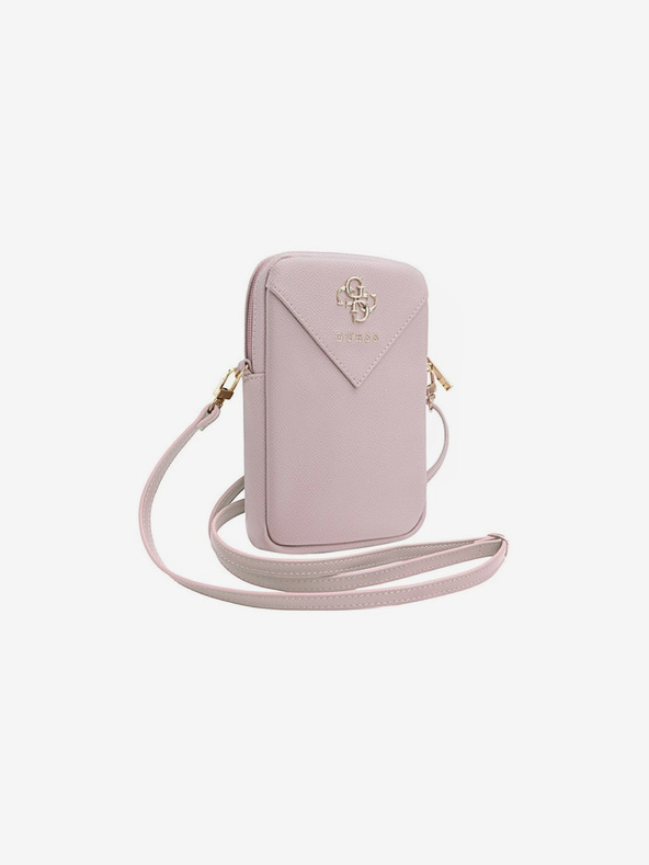 Guess Guess PU zrnata 4G kovinski logotip za telefon z zadrgo roza