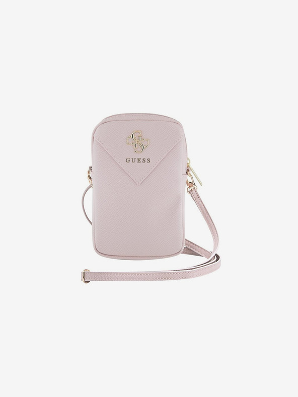 Guess Guess PU zrnata 4G kovinski logotip za telefon z zadrgo roza