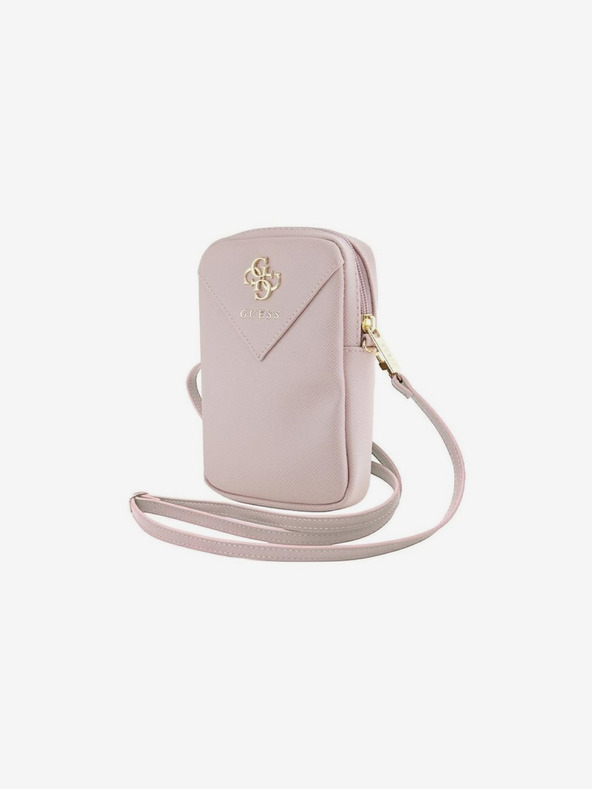 Guess Guess PU zrnata 4G kovinski logotip za telefon z zadrgo roza
