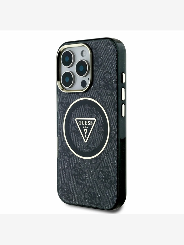 Guess Guess IML 4G Glitter and Triangle Logo MagSafe Back Cover za iPhone 16 Pro Black