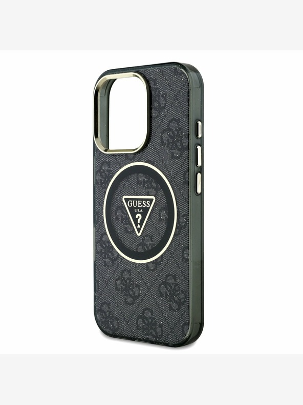 Guess Guess IML 4G Glitter and Triangle Logo MagSafe Back Cover za iPhone 16 Pro Black