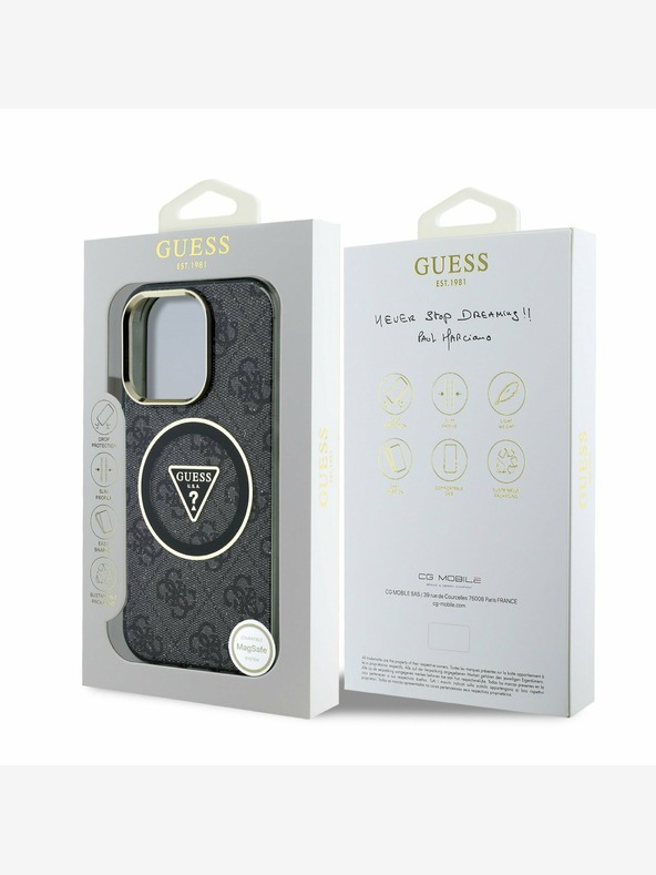 Guess Guess IML 4G Glitter and Triangle Logo MagSafe Back Cover za iPhone 16 Pro Black