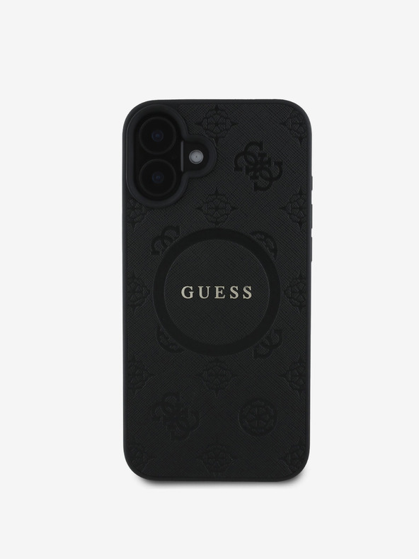 Guess Guess Saffiano Peony Stamp MagSafe hrbtni ovitek za iPhone 16 črn