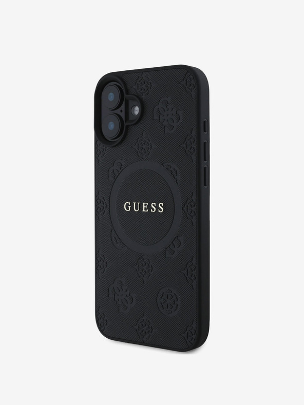 Guess Guess Saffiano Peony Stamp MagSafe hrbtni ovitek za iPhone 16 črn