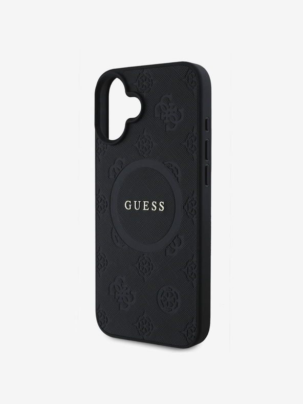 Guess Guess Saffiano Peony Stamp MagSafe hrbtni ovitek za iPhone 16 črn